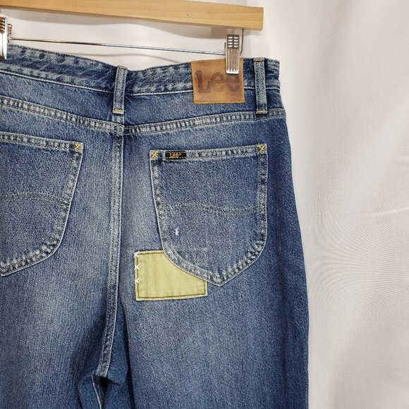 LEE Nwt Modern Vintage High Rise Straight Leg Ankle Jeans 31 Faded Look Patches - Picture 10 of 12